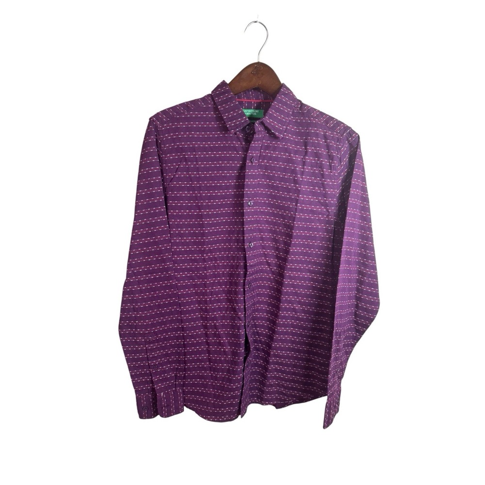 Benetton Mens Small Purple Textured Lovell Blend Long Sleeve Button Down Shirt